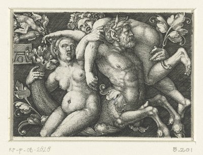 Ornament med triton og to nereider af Heinrich Aldegrever