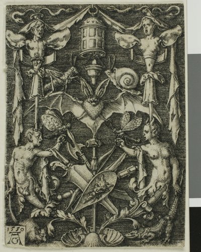 Ornamental design med et flagermus i midten af Heinrich Aldegrever