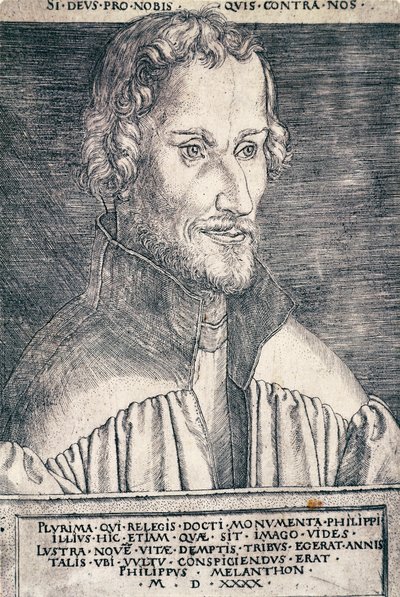 Portræt af Philip Melanchthon eller Philipp Schwarzerd (1497-1560), tysk humanist og teolog, gravering af Heinrich Aldegrever (1502-ca 1561) af Heinrich Aldegrever