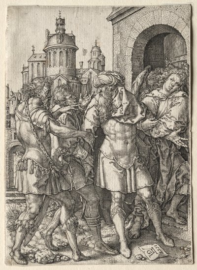 Historien om Lot: Lot forhindrer sodomitterne fra vold, 1555. af Heinrich Aldegrever