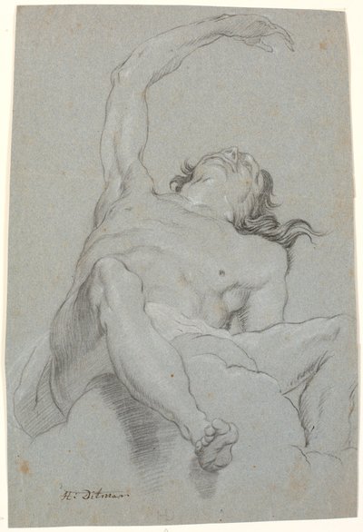 Nøgen mand, set "de sotto in su". Studie til figur i loftsmaleri af Heinrich Dittmers