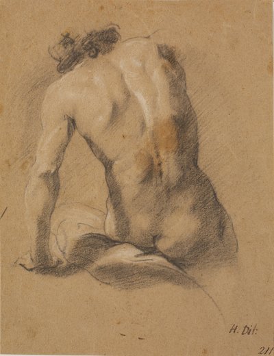 Siddende mandlig model, set fra ryggen af Heinrich Dittmers