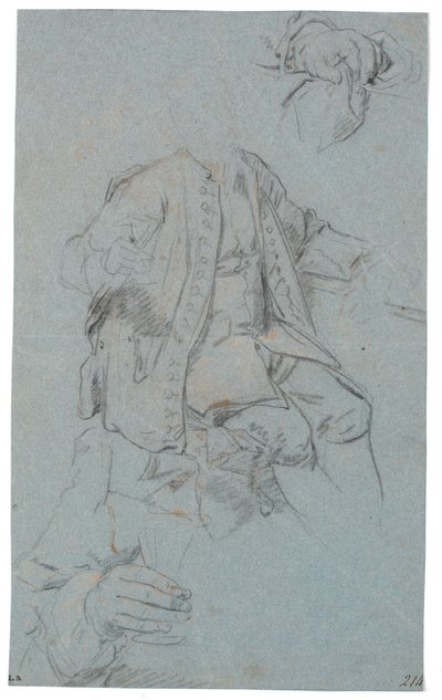 Studie af siddende mand (hovedet kun antydet) samt to detailstudier af hænder af Heinrich Dittmers