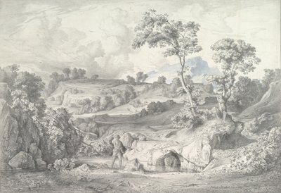 Det sydlige landskab med en mand og en slange, 1847. af Heinrich Dreber