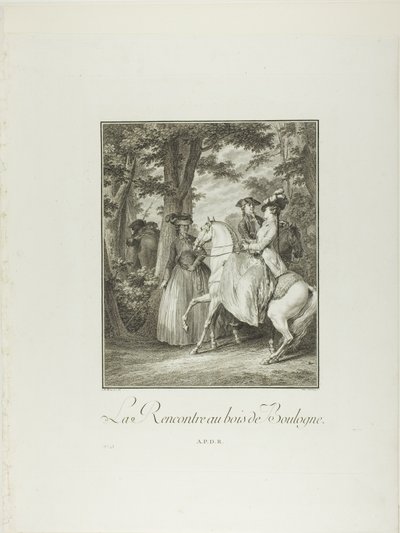 Møde i Boulogneskoven, fra Monument du Costume Physique et Moral de la fin du Dix-huitième siècle af Heinrich Guttenberg