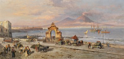 Heinrich Hiller - Udsigt over Napolibugten med Vesuv af Heinrich Hiller