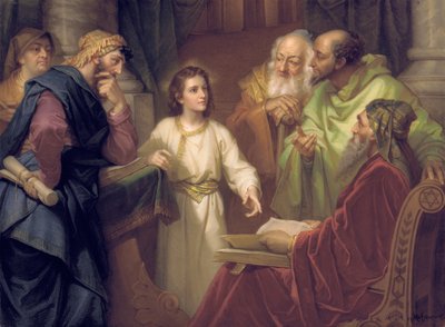 Plade, der forestiller Kristus i templet, slutningen af det 19. - begyndelsen af det 20. århundrede af Heinrich Karl Hofmann