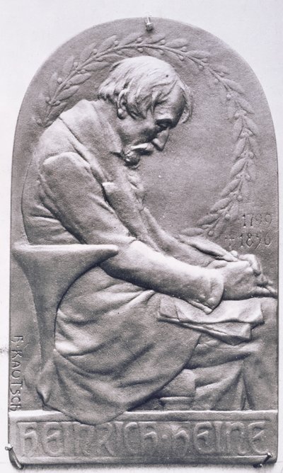 Portrætmedaljon af Heinrich Heine (1797-1856) (bronze) (bw foto) af Heinrich Kautsch
