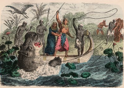 Det gamle Egypten: Farao på jagt efter flodhest, 1866 af Heinrich Leutemann