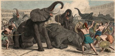 Det gamle Rom: Elefanter bliver dræbt i amfiteatret, 1866 af Heinrich Leutemann