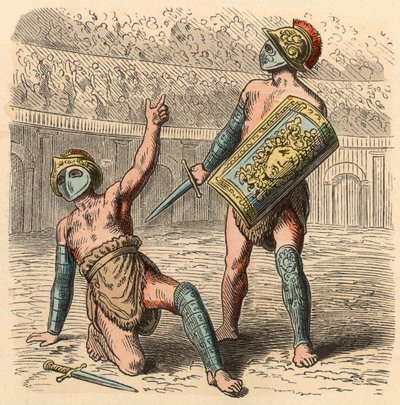 Det antikke Rom: Gladiatorkampe i amfiteater af Heinrich Leutemann