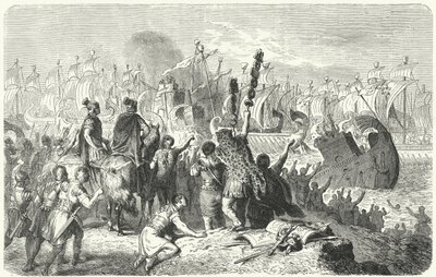 Slaget ved Actium, 31 f.Kr. (gravering) af Heinrich Leutemann