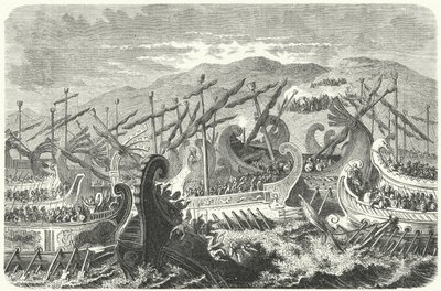 Slaget ved Salamis, 480 f.Kr. (gravering) af Heinrich Leutemann