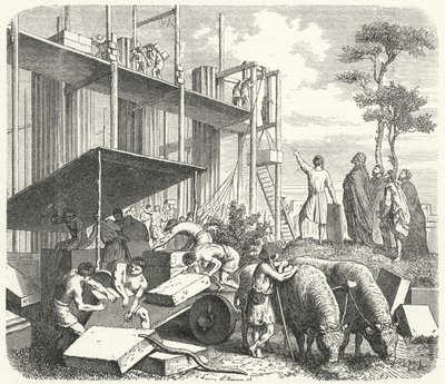 Bygning af et tempel på Aventine-højen, Rom (gravering) af Heinrich Leutemann