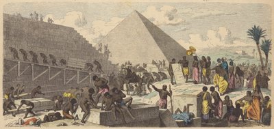 Bygning af pyramiderne i det gamle Egypten (farvet indgravering) af Heinrich Leutemann
