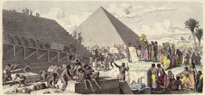 Bygning af pyramiderne i det gamle Egypten (farvet indgravering) af Heinrich Leutemann