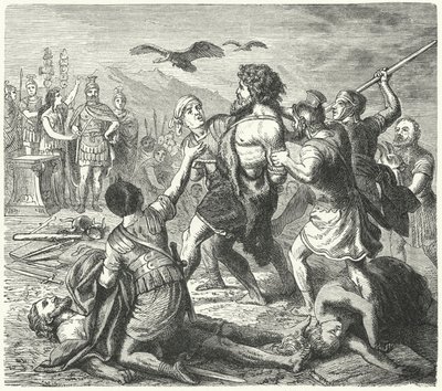 Tilfangetagelse af Tetobod, Teutonernes konge, af romerne efter slaget ved Aquae Sextiae af Heinrich Leutemann
