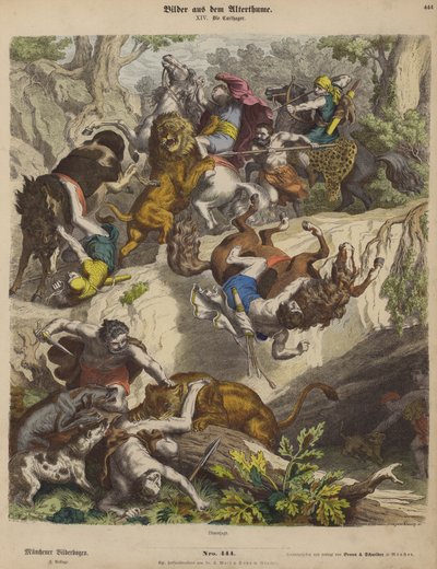 Karthagisk løvejagt (farvet indgravering) af Heinrich Leutemann