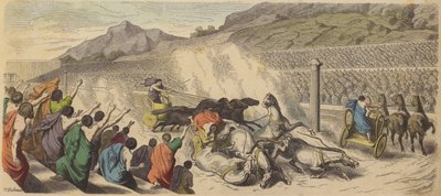 Stridsvognsvæddeløb ved de olympiske lege i det antikke Grækenland (farvet indgravering) af Heinrich Leutemann