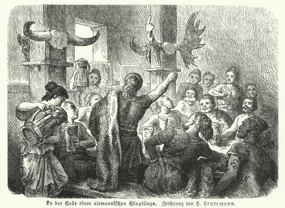 Fest i en germansk høvdings sal (gravering) af Heinrich Leutemann