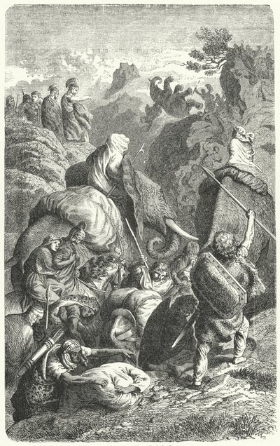 Hannibals krydsning af Alperne, 218 f.Kr. (gravering) af Heinrich Leutemann