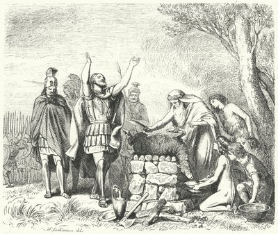 Pausanias bringer et offer til guderne før slaget ved Plataea, 479 f.Kr. (gravering) af Heinrich Leutemann