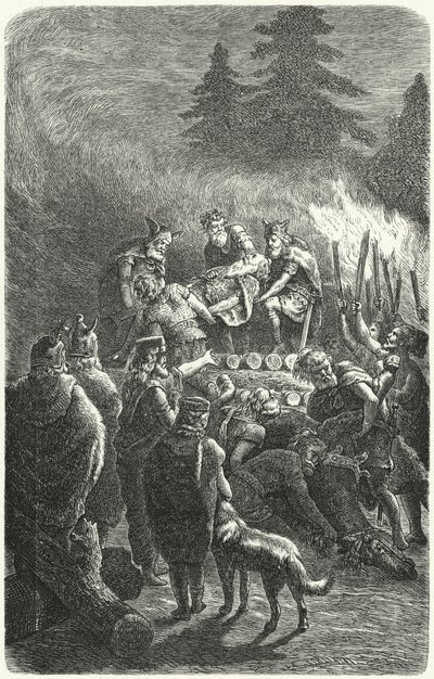 Suebi-begravelse i det gamle Tyskland (gravering) af Heinrich Leutemann