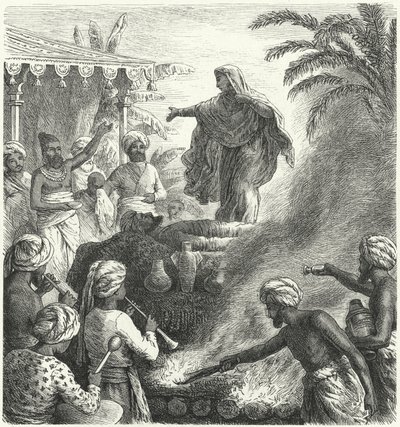 Suttee, hinduistisk begravelsesskik (gravering) af Heinrich Leutemann