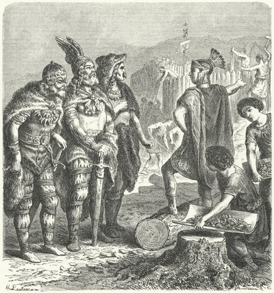 Den romerske general Stilicho forhandler med goterne, c400 (gravering) af Heinrich Leutemann