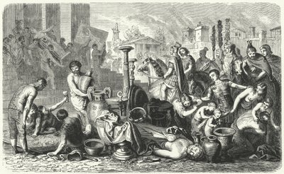 Romerne bærer Grækenlands kunstskatte fra sig (gravering) af Heinrich Leutemann