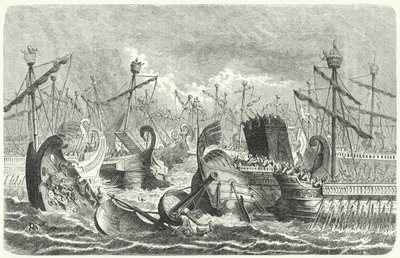 Den romerske flådes sejr over karthagerne i slaget ved Aegatene, 241 f.Kr. (gravering) af Heinrich Leutemann