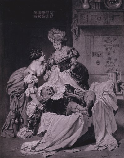 Scene fra Shakespeares The Merry Wives of Windsor (Act III, Scene 3) (litho) af Heinrich Lossow