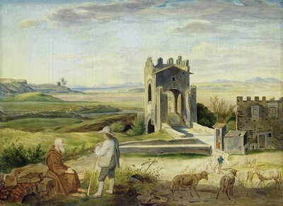 Campagna Landskab nær Nomentano-broen (olie på papir lagt på karton) af Heinrich Maria von Hess