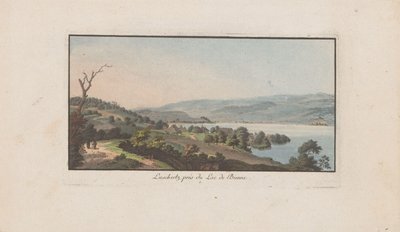 Udsigt over Lüscherz på Bielersee Luschertz, nær Lac de Bienne (titel på objekt) Landskaber i Schweiz (serietitel) Samling af nogle perspektiver i Schweiz (serietitel) af Heinrich Rieter