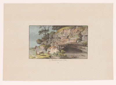 Udsigt over en hyrde med geder ved siden af ​​en hule ved Montcherand à montcherand, prés d