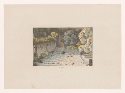 Udsigt over et vandfald ved Orbe à Orbe (titel på objekt) Udsigt over Schweiz (serietitel) Collection de quelques vues dessinées en Suisse d