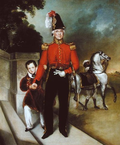 General Sir James Dennis (1778-1855) med sin søn, en syce, der fører hans oplader væk 1843 (olie på lærred) af Heinrich Schaeffer