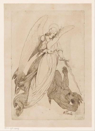 Angel løfter en kvindelig helgen og besejrer en dæmon af Heinrich Vianden