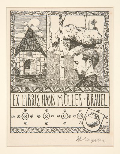 Bogplade: Ex Libris Hans Mueller-Blauel af Heinrich Vogeler