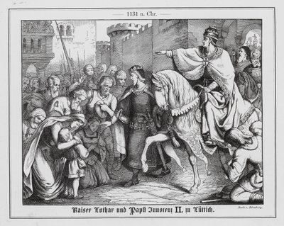 Den tysk-romerske kejser Lothar III møder pave Innocens II i Liège af Heinrich von Doernberg