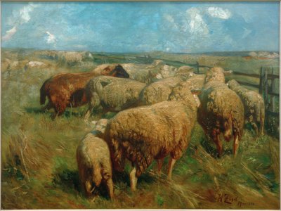 Flok får i midsommer af Heinrich von Zügel