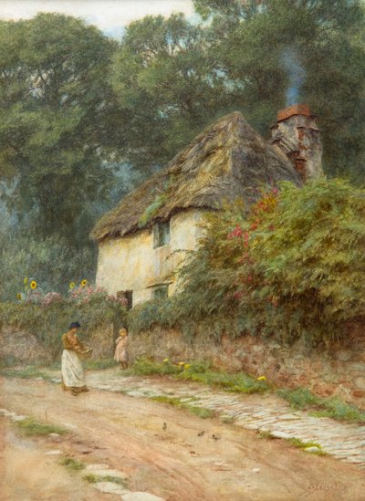 En Devonshire Cottage (akvarel) af Helen Allingham