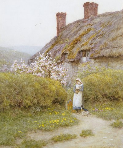 A Dorsetshire Cottage (akvarel på papir) af Helen Allingham