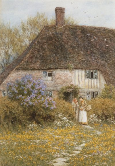 A Kentish Cottage (akvarel med ridser ud) af Helen Allingham