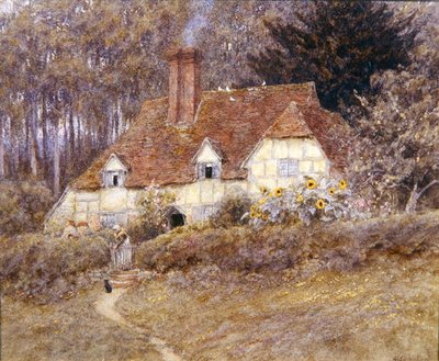 A Surrey Cottage (akvarel på papir) af Helen Allingham