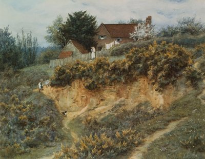 Hos Sandhills, Witley (akvarel med ridser ud på papir) af Helen Allingham