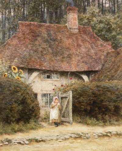 At the Cottage Gate (akvarel med ridser ud på papir) af Helen Allingham