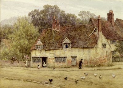 Ved den gamle hytte (akvarel på papir) af Helen Allingham