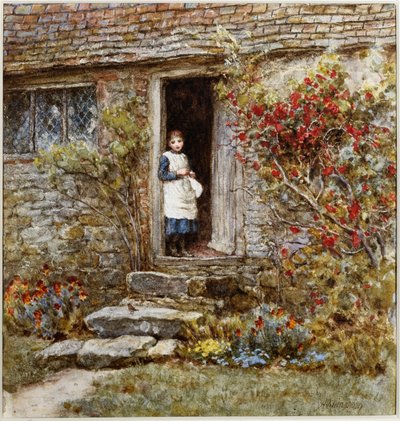 Corcorus Japonica (akvarel med udskrabning) af Helen Allingham