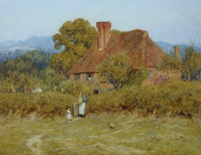 Sommerhus ved Broadham Green, Surrey, i Sunset Light af Helen Allingham